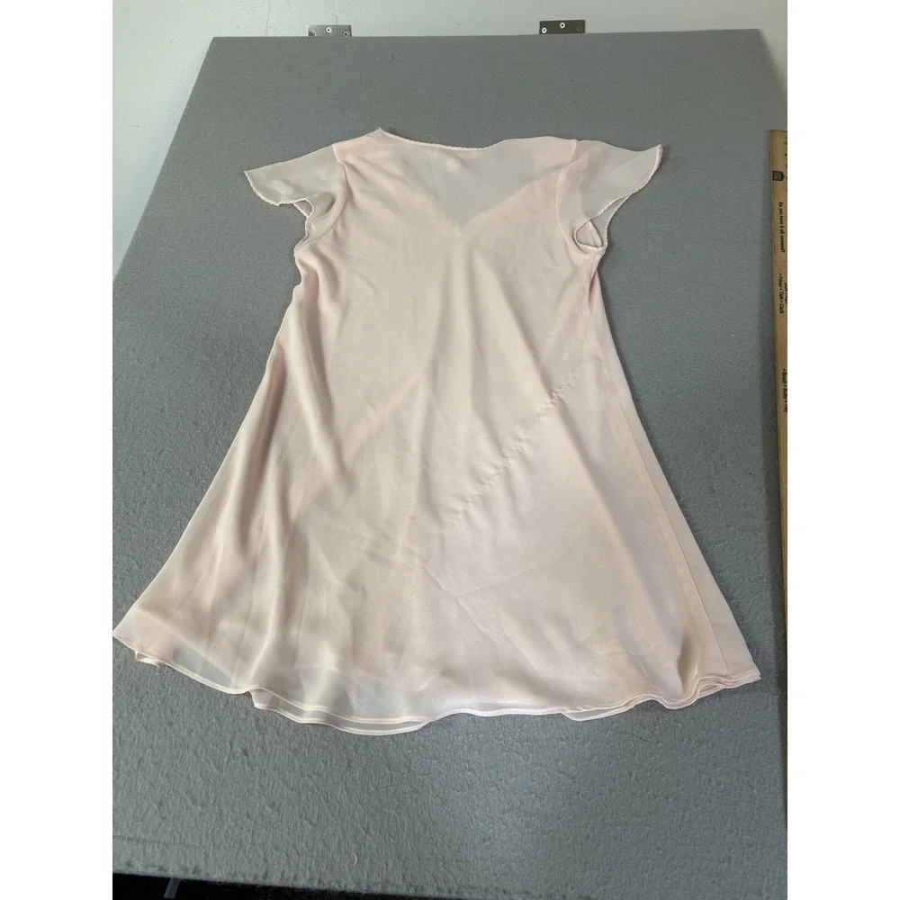 Oscar de la Renta Pink Label Nightgown Womens Medium Pink Lace V Neck‎ Sheer